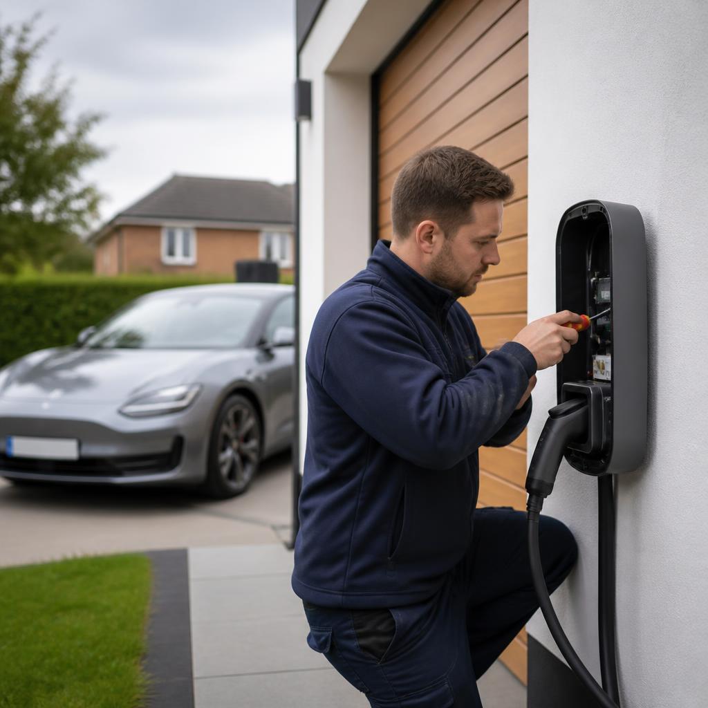 Modern EV charger installed on a wall
